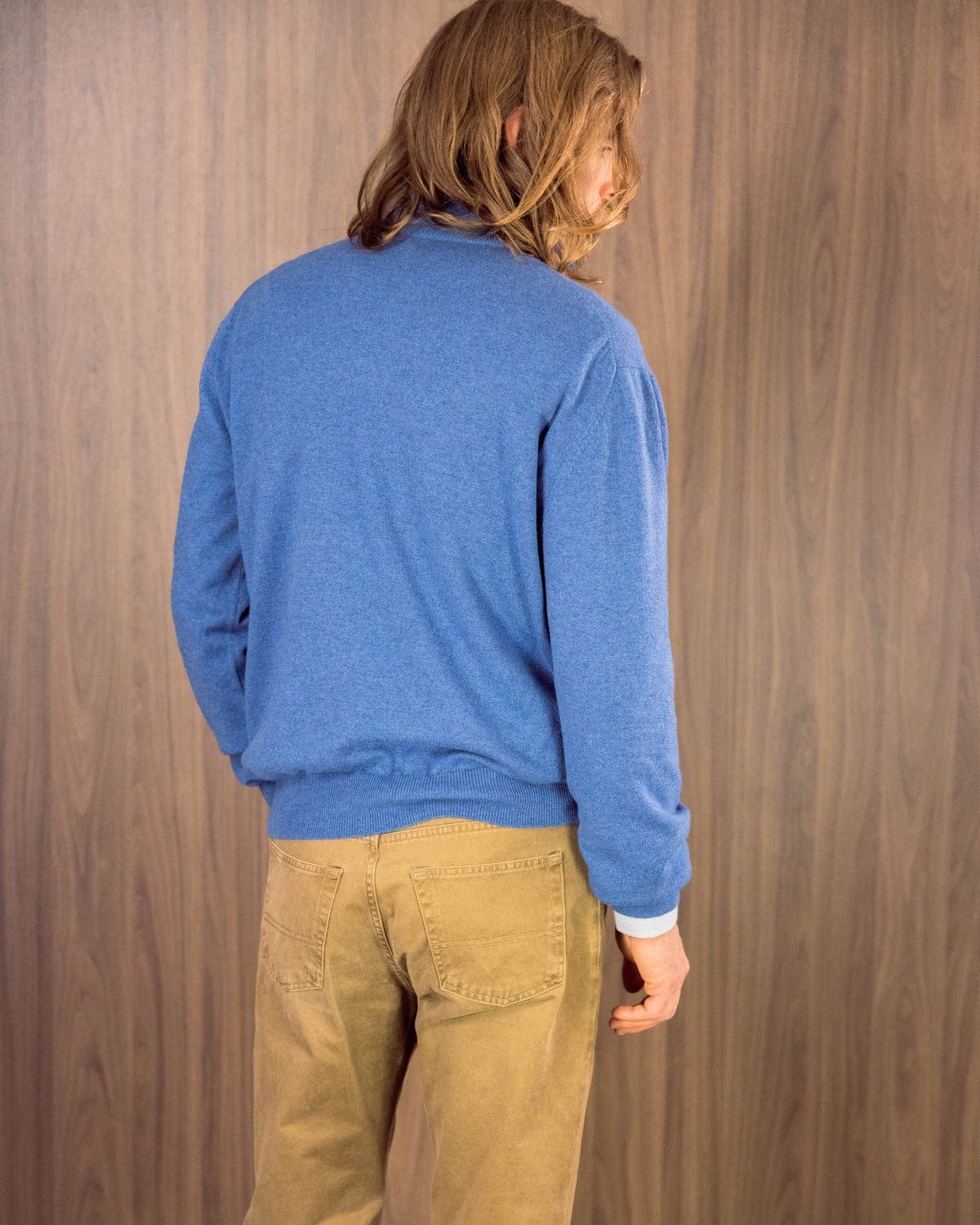 Soft Denim Blue Zip Neck 100% Cashmere Sweater