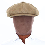 Tan Herringbone With Overcheck 100% Wool Gatsby Cap