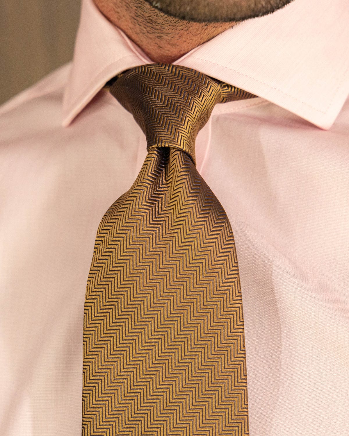 Tan Herringbone Woven Silk Tie