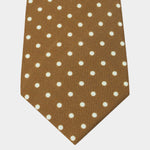 Tan Printed Silk Tie with White Medium Spots