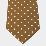 Tan Printed Silk Tie with White Medium Spots
