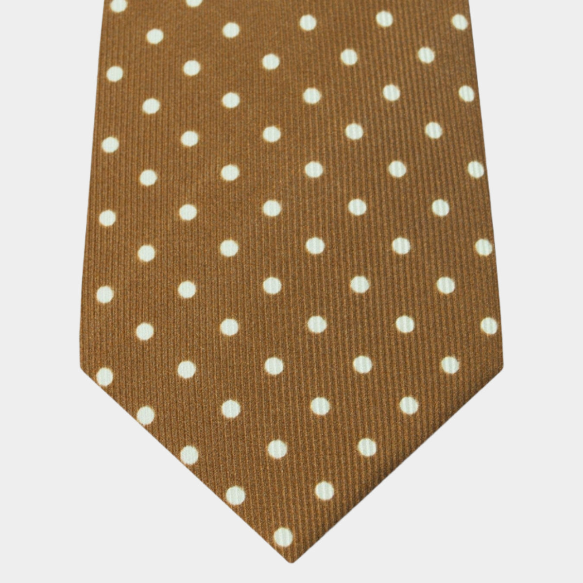 Tan Printed Silk Tie with White Medium Spots