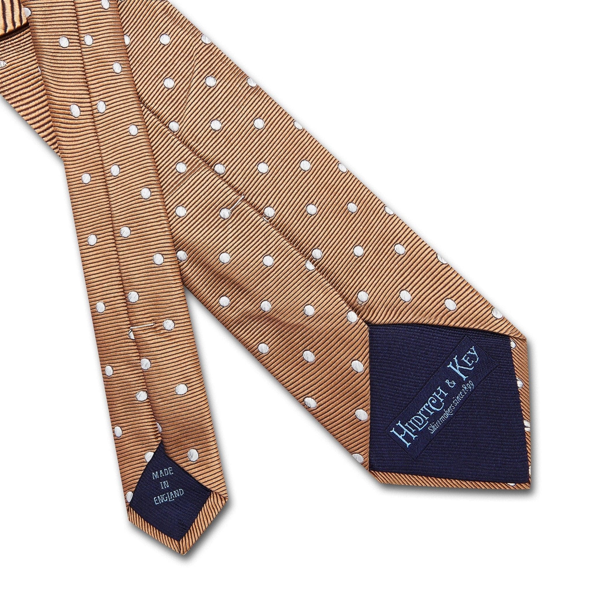 Tan Twill with White Spots Woven Silk Tie