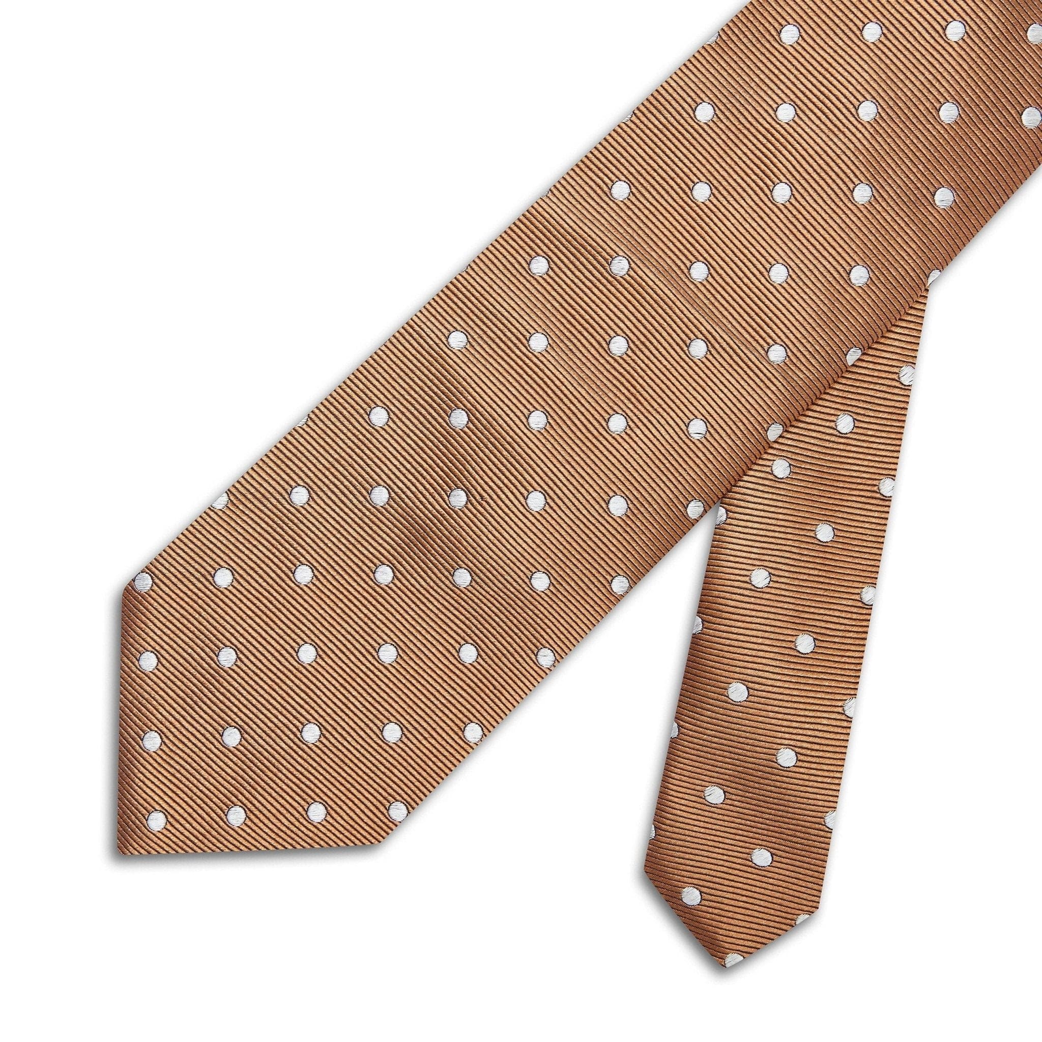 Tan Twill with White Spots Woven Silk Tie