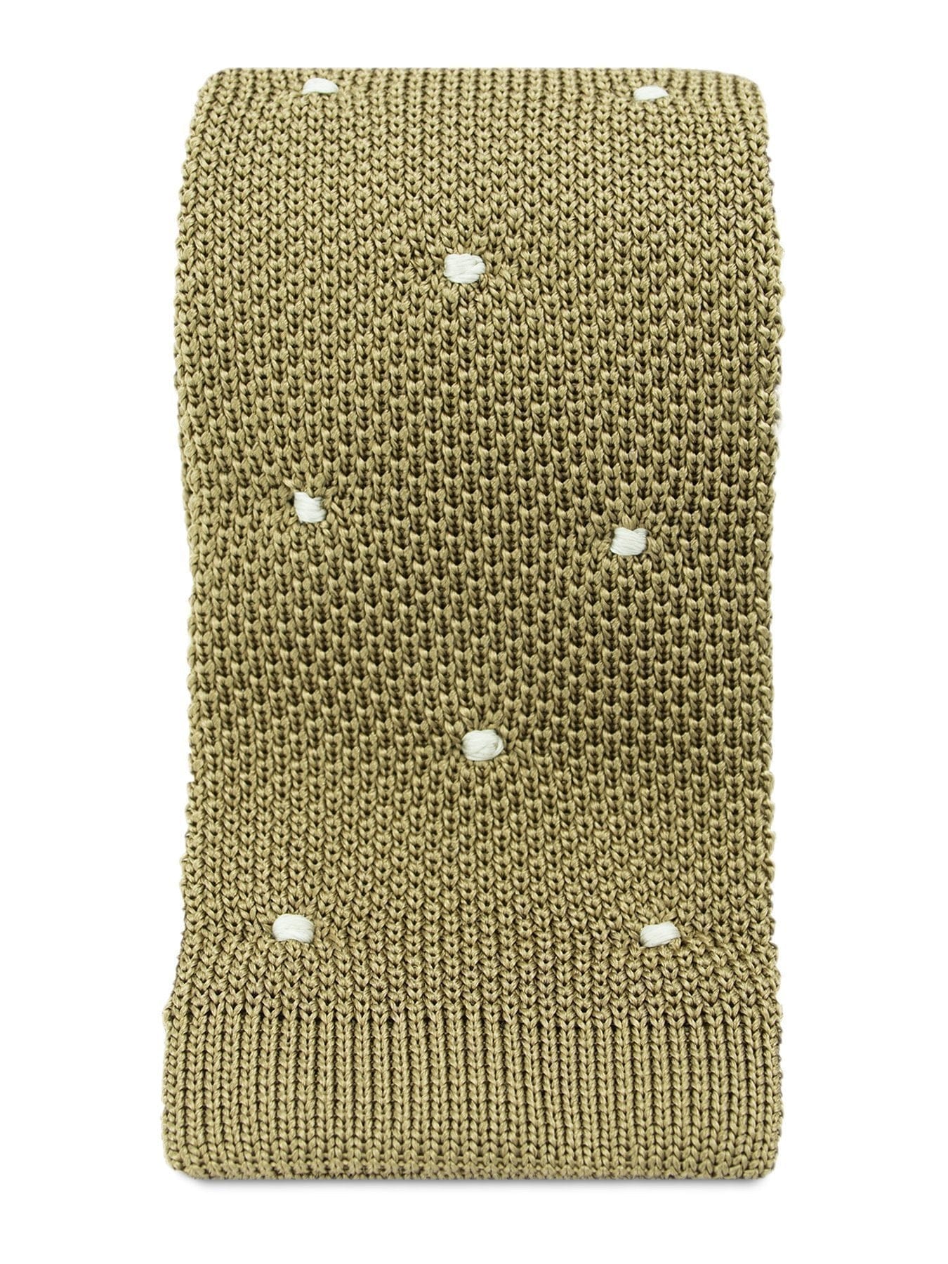 Taupe Knitted Silk Tie with White Spots