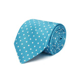 Turquoise Printed Silk Tie with White Medium Spots