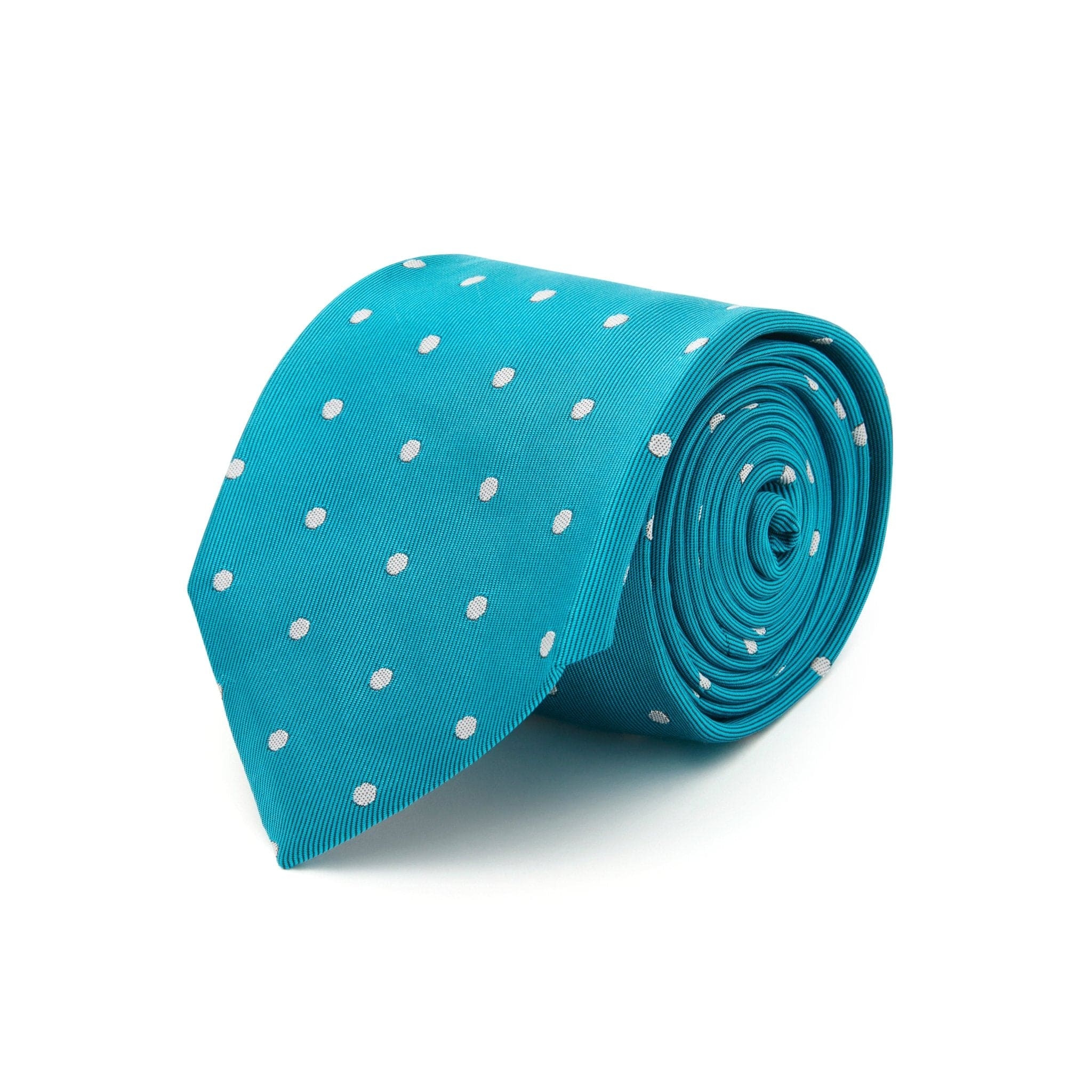 Turquoise & White Large Spot Woven Silk Tie