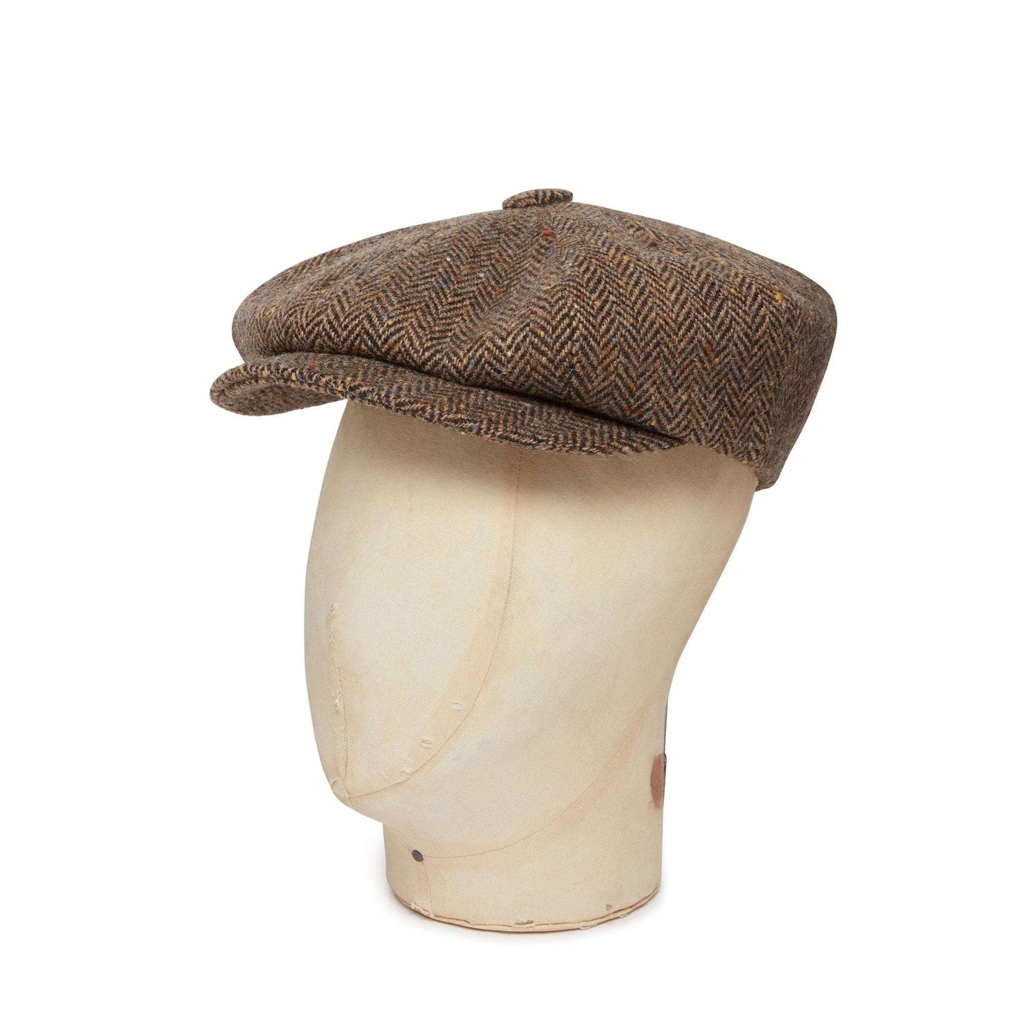 Warm Brown Herringbone Donegal Tweed Woollen Gatsby Cap
