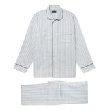 White With Blue Check Poplin Cotton Pyjamas With Navy Piping