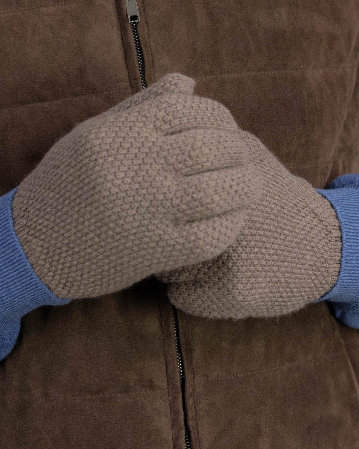 Wildebeest Brown Moss Stitch 100% Cashmere Gloves