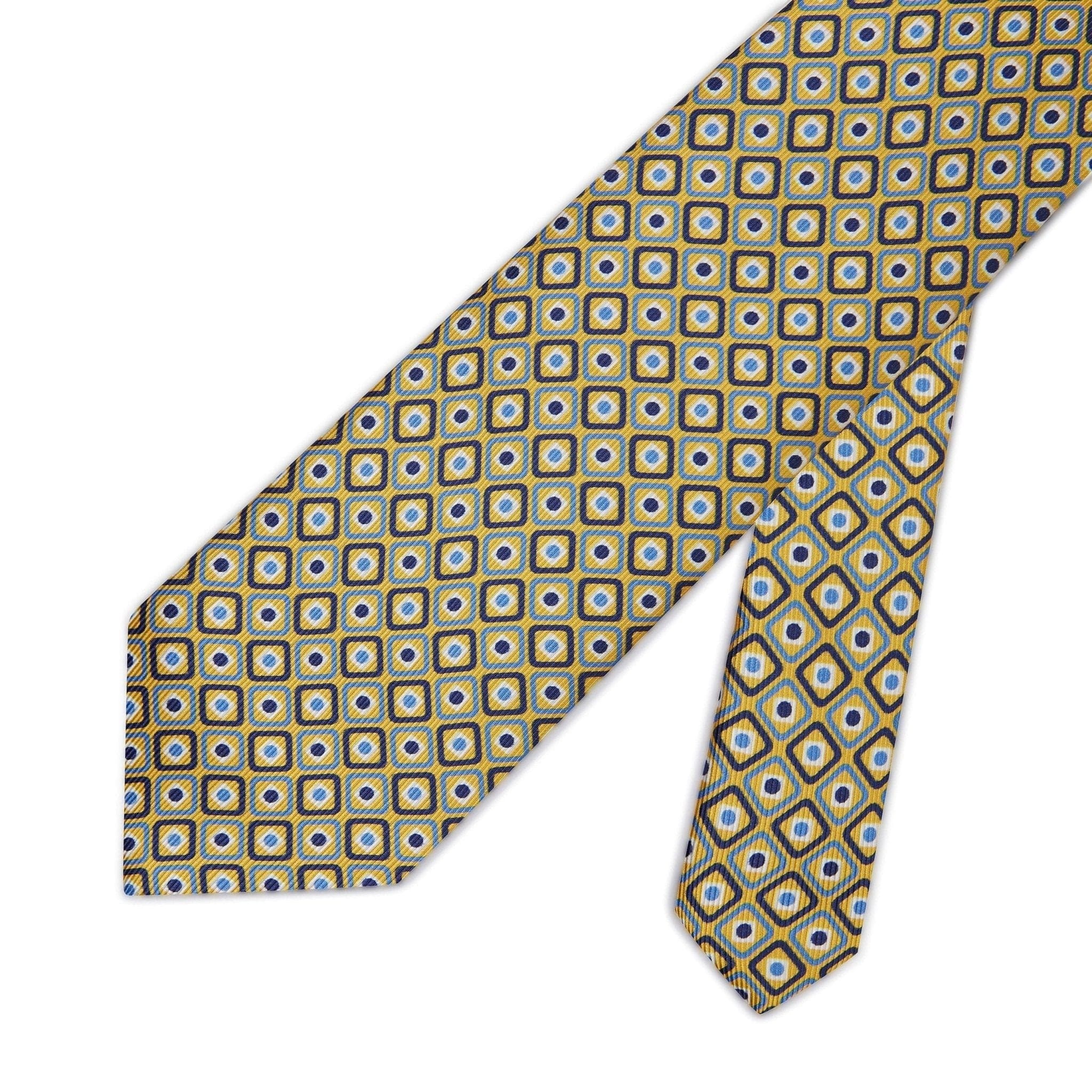 Yellow Diamonds & Squares Printed Silk Tie