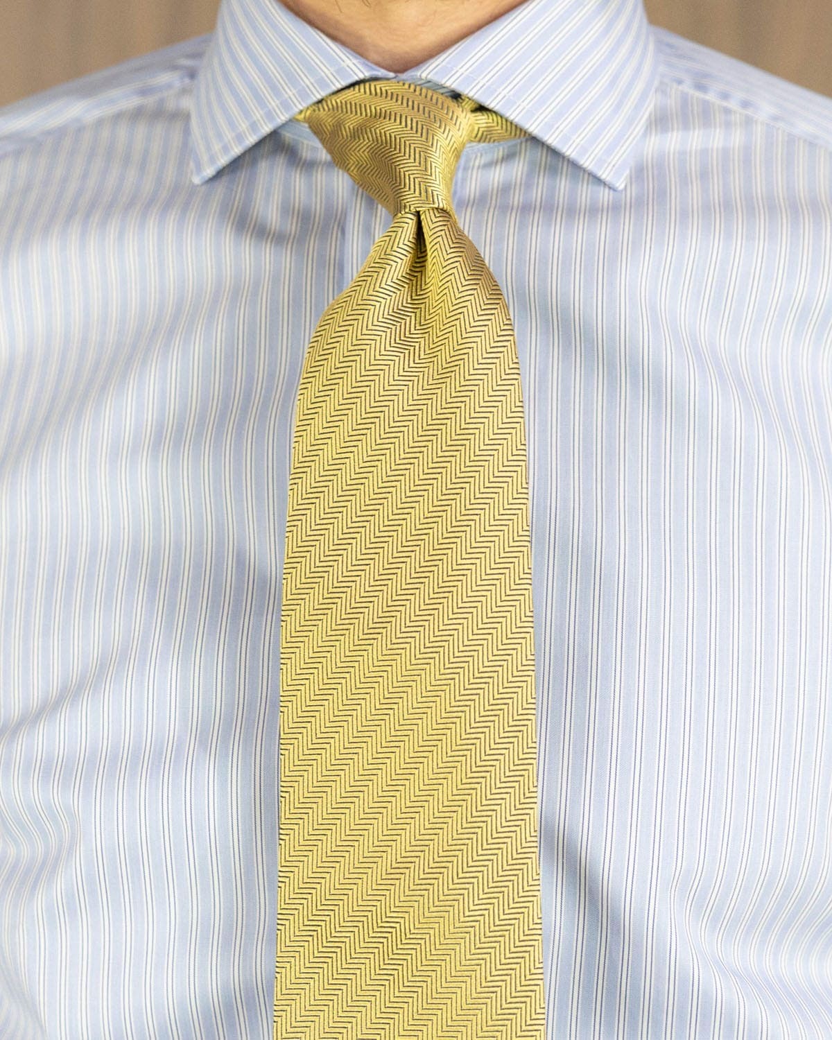Yellow Herringbone Woven Silk Tie
