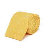 Yellow Knitted Silk Tie with White Spots
