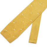 Yellow Knitted Silk Tie with White Spots