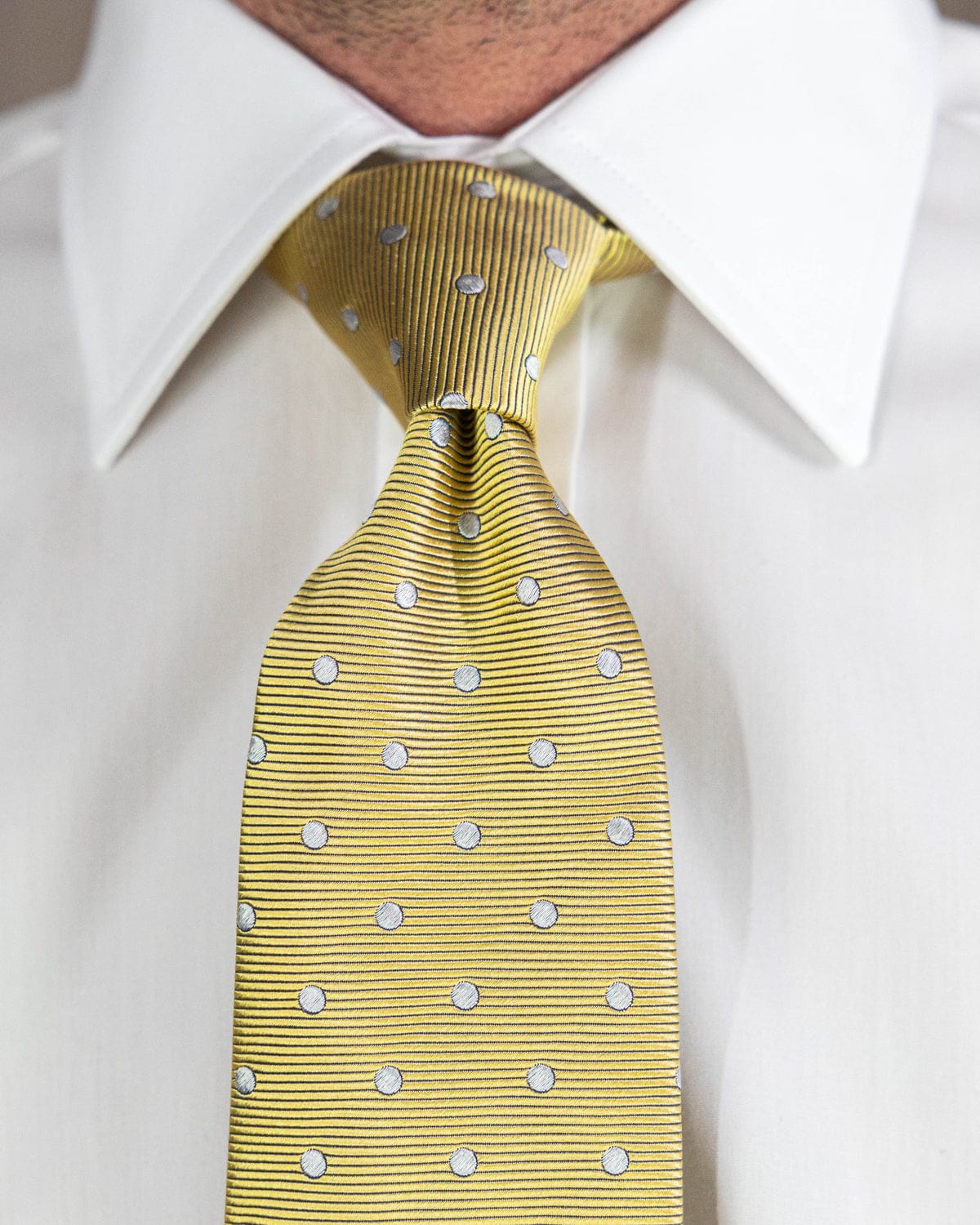 Yellow Twill with White Spots Woven Silk Tie